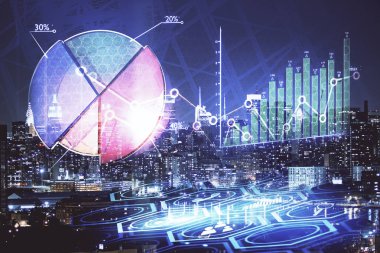 Cityscape arka plan üzerinde forex grafik çizimleri çift pozlama. Başarı kavramı.