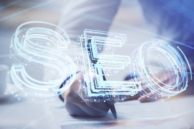 Adam el yazısı. Çift pozlama seo çizimleri ile.