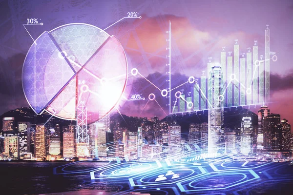 Cityscape arka plan üzerinde forex grafik çizimleri çift pozlama. Başarı kavramı.