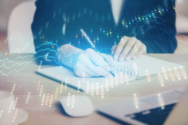 El notları arka plan alarak Forex grafik. Araştırma kavramı. Çoklu pozlama