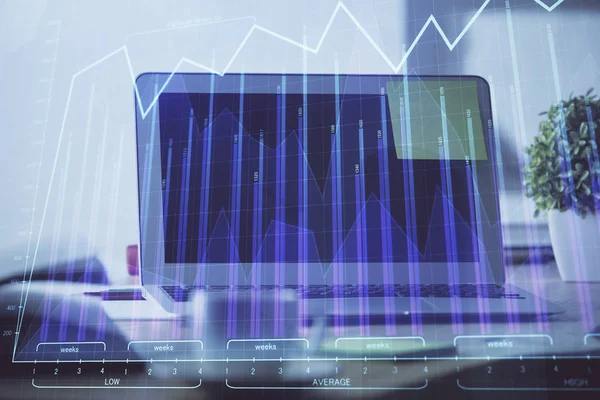 Forex Chart hologram on table with computer background. 두 번 노출. 금융 시장의 개념. — 스톡 사진