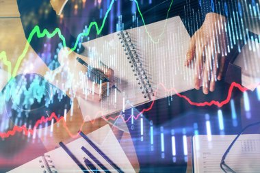 El notları arka plan alarak Forex grafik. Araştırma kavramı. Çoklu pozlama