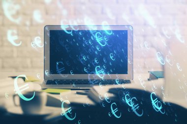 Eski pazar grafiği hologramı ve kişisel bilgisayar geçmişi. Çifte maruziyet. Yatırım kavramı.