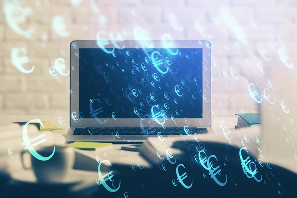 Eski pazar grafiği hologramı ve kişisel bilgisayar geçmişi. Çifte maruziyet. Yatırım kavramı.