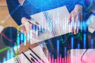El notları arka plan alarak Forex grafik. Araştırma kavramı. Çoklu pozlama