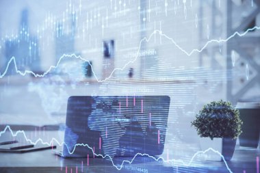 Borsa grafiği ve bilgisayar geçmişi olan tablolar. Çifte maruziyet. Mali analiz kavramı.