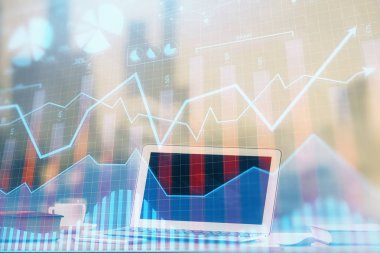 Borsa grafiği ve bilgisayar geçmişi olan tablolar. Çifte maruziyet. Mali analiz kavramı.