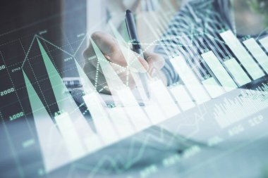 Finansal Forex grafiği el notları arka plan alarak çizilmiş. Araştırma kavramı. Çift Pozlama