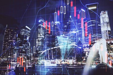 Yüksek binalar arka plan çok pozlama ile şehir scape mali grafik. Analiz kavramı.