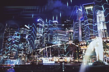 Yüksek binalar arka plan çok pozlama ile şehir scape mali grafik. Analiz kavramı.