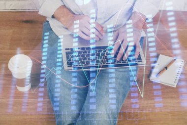 Forex grafik arka plan ile borsa notları yazma mans elçift pozlama. Araştırma ve ticaret kavramı.