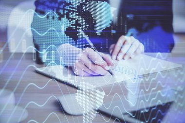 El notları arka plan alarak Forex grafik. Araştırma kavramı. Çoklu pozlama