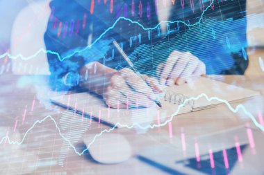 El notları arka plan alarak Forex grafik. Araştırma kavramı. Çoklu pozlama
