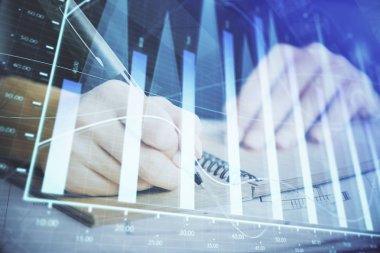 El notları arka plan alarak Forex grafik. Araştırma kavramı. Çift Pozlama