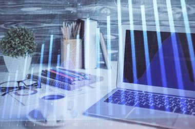 Borsa grafiği ve bilgisayar geçmişi olan tablolar. Çifte maruziyet. Mali analiz kavramı.