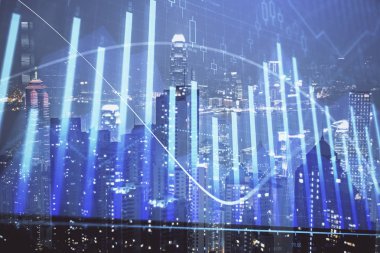 Cityscape arka plan üzerinde forex grafik çizimleri çift pozlama. Başarı kavramı.