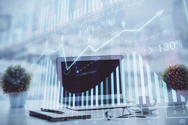 Borsa grafiği ve bilgisayar geçmişi olan tablolar. Çifte maruziyet. Mali analiz kavramı.