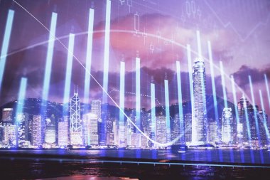 Cityscape arka plan üzerinde forex grafik çizimleri çift pozlama. Başarı kavramı.