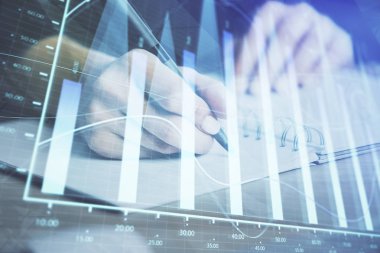 El notları arka plan alarak Forex grafik. Araştırma kavramı. Çoklu pozlama