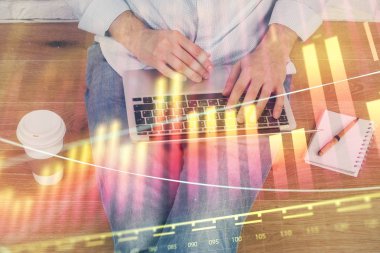 Forex grafik arka plan ile borsa notları yazma mans elçift pozlama. Araştırma ve ticaret kavramı.