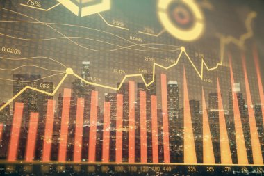 Cityscape arka plan üzerinde forex grafik çizimleri çoklu pozlama. Başarı kavramı.