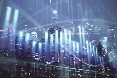 Cityscape arka plan üzerinde forex grafik çizimleri çift pozlama. Başarı kavramı.