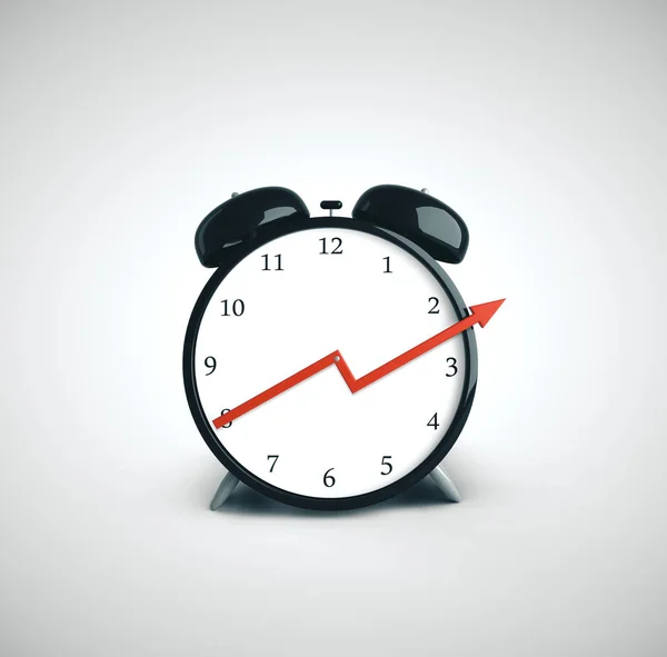 Reloj despertador con flecha roja de crecimiento . — Foto de Stock