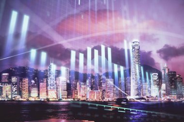 Cityscape arka plan üzerinde forex grafik çizimleri çift pozlama. Başarı kavramı.