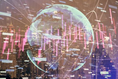 Cityscape arka plan üzerinde forex grafik çizimleri çift pozlama. Başarı kavramı.