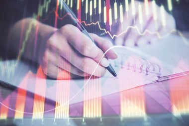 El notları arka plan alarak Forex grafik. Araştırma kavramı. Çoklu pozlama