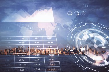 Gökdelenler, duvar kağıtları, çift pozlu eski şehir haritası. Finansal araştırma kavramı.