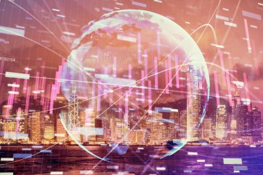 Cityscape arka plan üzerinde forex grafik çizimleri çoklu pozlama. Başarı kavramı.