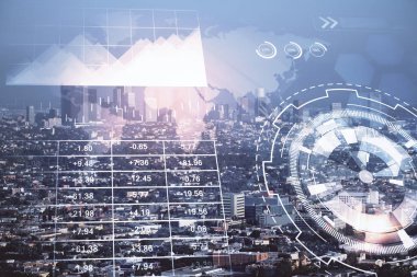 Gökdelenler, duvar kağıtları, çift pozlu eski şehir haritası. Finansal araştırma kavramı.