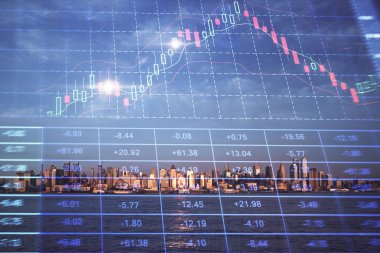 Gökdelenler, duvar kağıtları, çift pozlu eski şehir haritası. Finansal araştırma kavramı.