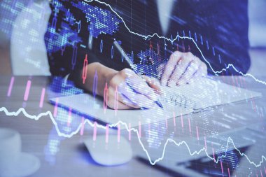 El notları arka plan alarak Forex grafik. Araştırma kavramı. Çoklu pozlama