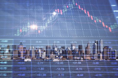 Gökdelenler, duvar kağıtları, çift pozlu eski şehir haritası. Finansal araştırma kavramı.