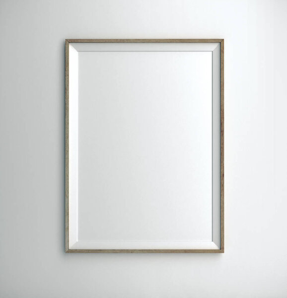 Blank frame in white interior. Advertising, gallery concept. Mock up, 3D Rendering