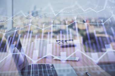 Borsa grafiği ve bilgisayar geçmişi olan tablolar. Çifte maruziyet. Mali analiz kavramı.