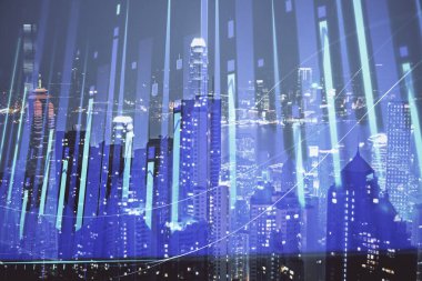 Cityscape arka plan üzerinde forex grafik çizimleri çift pozlama. Başarı kavramı.