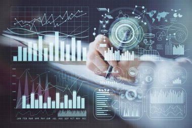Finansal Forex grafik eller notları arka plan alarak görüntülenir. Araştırma kavramı. Çoklu pozlama