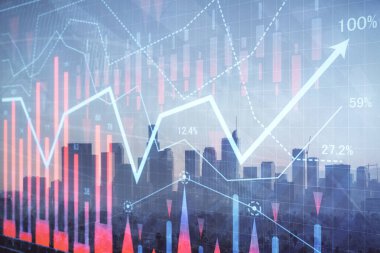 Gökdelenler, duvar kağıtları, çift pozlu eski şehir haritası. Finansal araştırma kavramı.