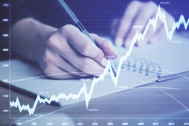 El notları arka plan alarak Forex grafik. Araştırma kavramı. Çoklu pozlama