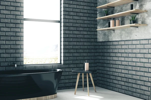 회색 벽돌로 만든 욕실 — 스톡 사진