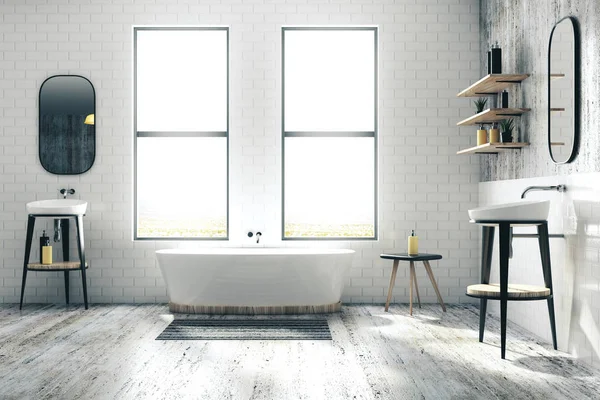 Współczesna łazienka z białej cegły — Zdjęcie stockowe