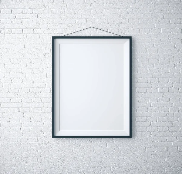 Empty frame on white brick room — Stock Photo, Image