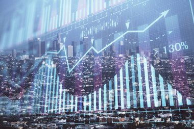 Gökdelenler, duvar kağıtları, çift pozlu eski şehir haritası. Finansal araştırma kavramı.