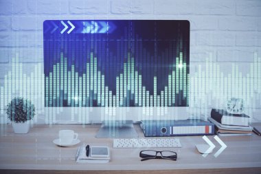 Bilgisayar geçmişi olan eski grafik hologramı. Çifte maruziyet. Finans piyasası kavramı.