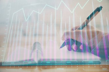 El notları arka plan alarak Forex grafik. Araştırma kavramı. Çoklu pozlama