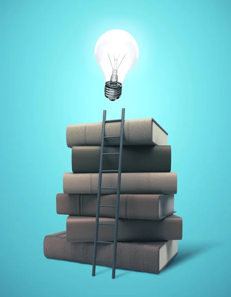 Pila di libri con lampadina — Foto Stock