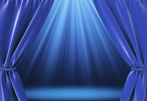 Open blue curtains. — Stock Photo, Image